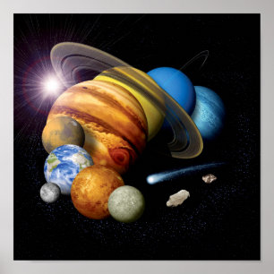 Poster NASA JPL Système solaire Planètes Montage Photos s
