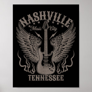 Poster Nashville Tennessee Guitare Country Music Ville Fe