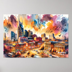 Poster Nashville Tennessee USA Travel Places aquarelle
