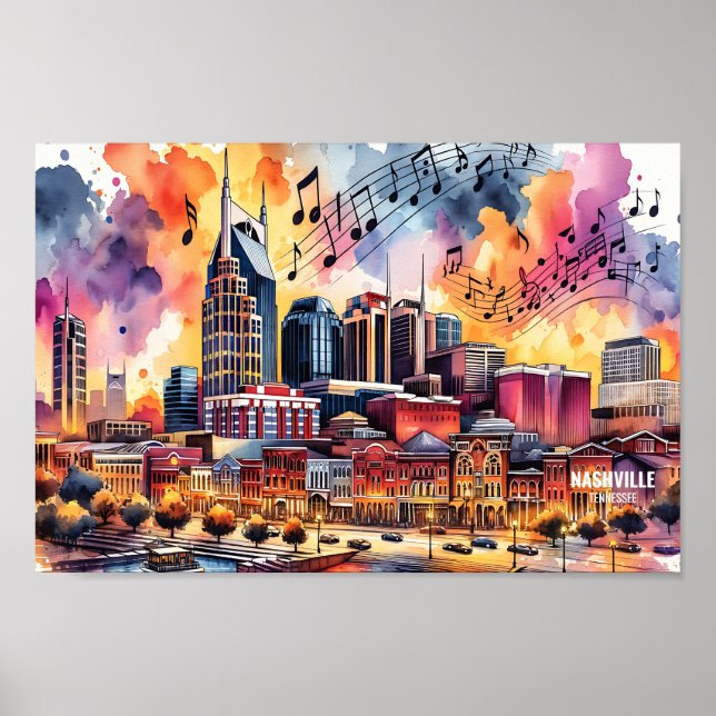 Poster Nashville Tennessee USA Travel Places aquarelle (Devant)