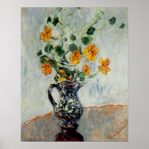 Poster Nasturtiums dans un vase bleu de Monet