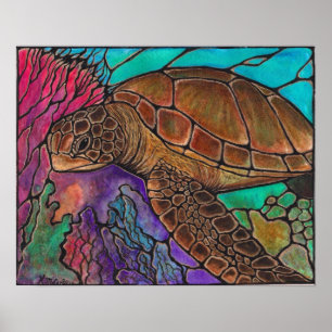Poster natation de tortue de mer