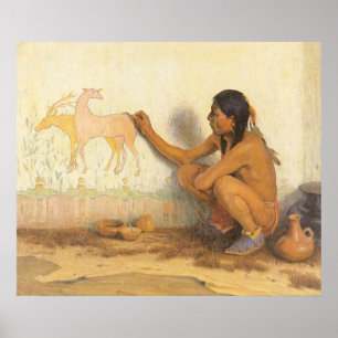 Poster Natif américain vintage, artiste indien par Couse