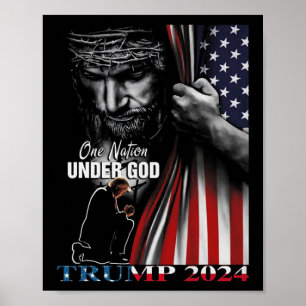 Poster Nation Under God Trump 2024 God American Flag