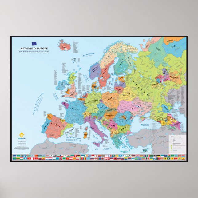 Poster Nations d'Europe Carte des nations (en français) (Devant)