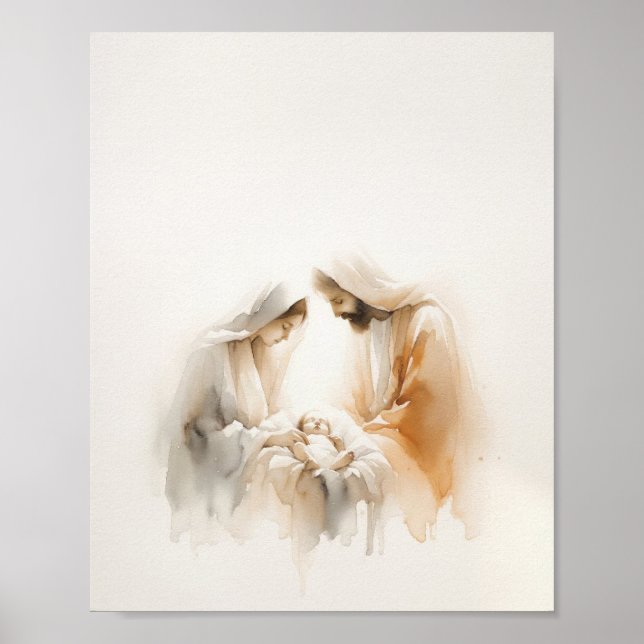 Poster Nativité - Aquarelle moderne minimaliste (Devant)