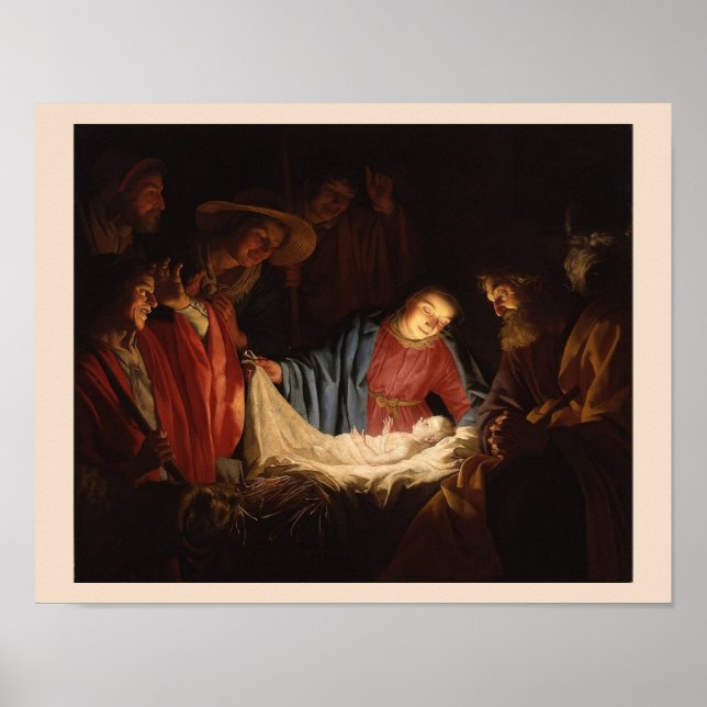 Poster Nativité Bébé Jésus & Marie Art éclairé (Devant)