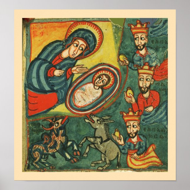 POSTER NATIVITÉ CHRISTMAS PARCHMENT, ADORATION DE MAGI (Devant)
