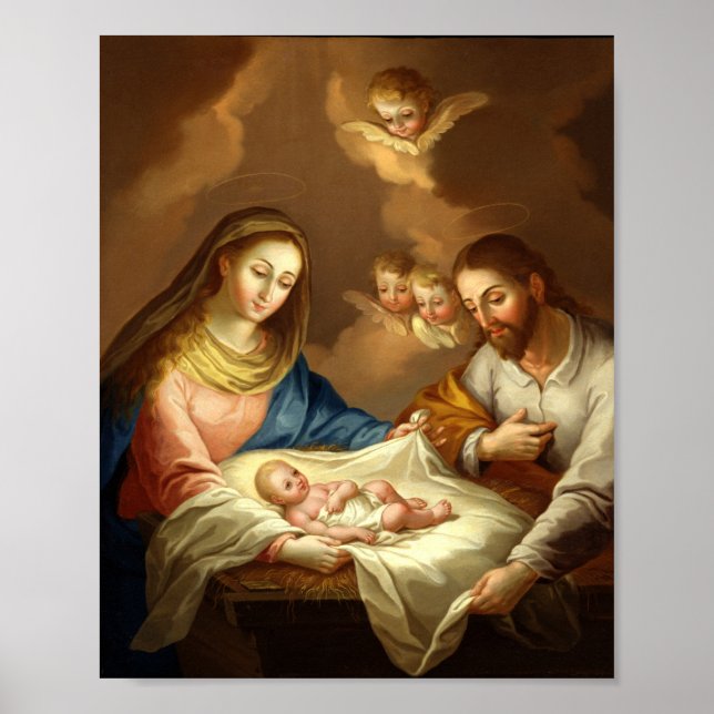 Poster Nativité de Noël Saint-Anges de famille Manger (Devant)