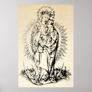 Poster Nativité de Noël Vierge et Enfant Vierge Marie