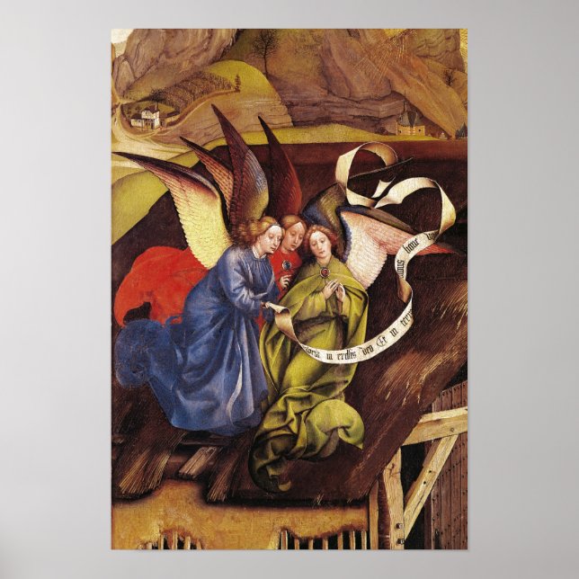 Poster Nativité, détail de trois anges, c.1425 (Devant)