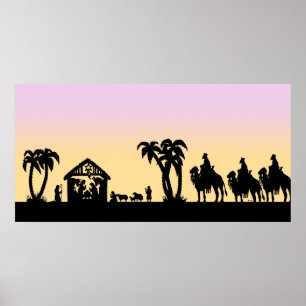 Poster Nativité Silhouette Hommes sages à l'horizon