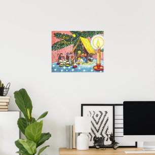 Poster Nativité sous la toile de l'arbre de Noël