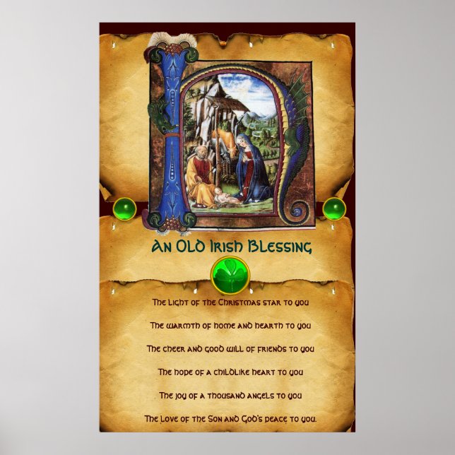 Poster NATIVITÉ Vieux Parchemin de Noël irlandais (Devant)