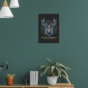 Poster Nature Améliorée - Cerf de Cristal Prismatique Cyb