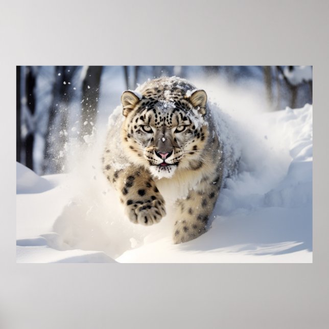 Poster Nature animale léopard des neiges Sauvage majestue (Devant)