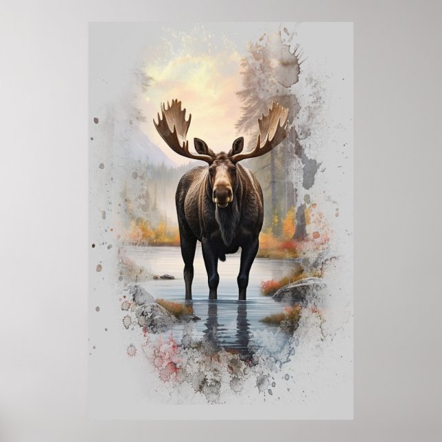 Poster *~* Nature AP49 MOOSE Artsy Forest Stream (Devant)
