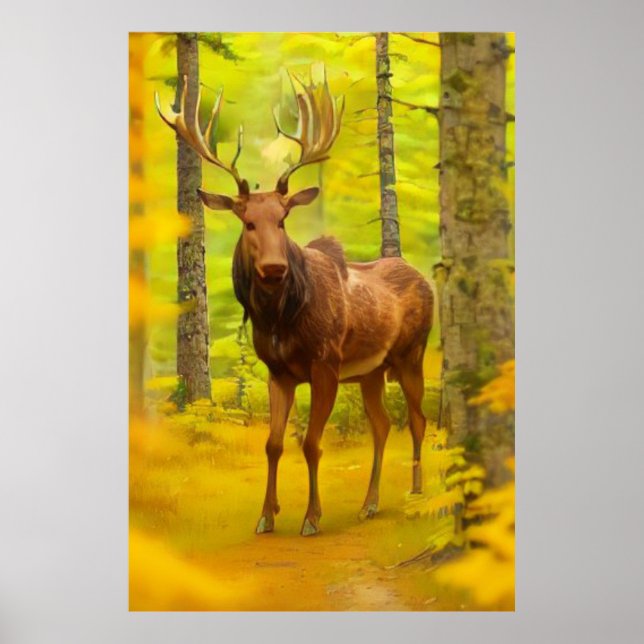 Poster *~* Nature AP49 MOOSE Woods Forêt Chute Jaune (Devant)