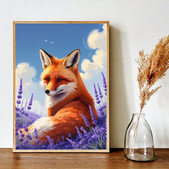 Poster Nature Art Whimsical Fox & Lavender Art (Nature Art Whimsical Fox & Lavender Art Poster)