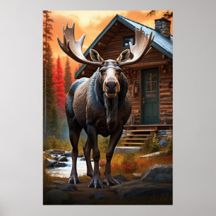 Poster *~* Nature Cabine STREAM AP49 MOOSE Forest
