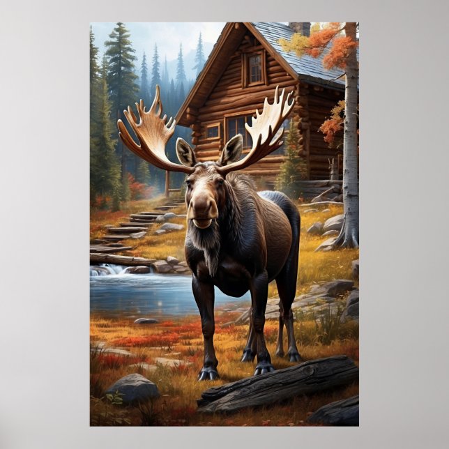 Poster *~* Nature Cabine STREAM AP49 MOOSE Forest (Devant)