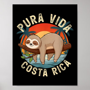 Poster Nature du coucher de soleil tropical Sloth Costa R