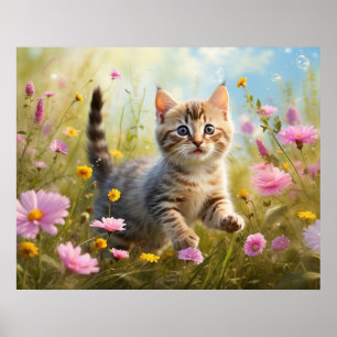 Poster *~* Nature Fleurs roses Kitty 5:4 Kitten Cat AP68