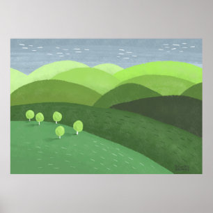 Poster Nature Green Spring Paysage Hills Art original