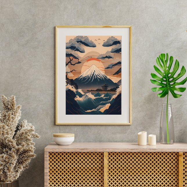 Poster nature japonaise avec le Mont Fuji (Créateur téléchargé)