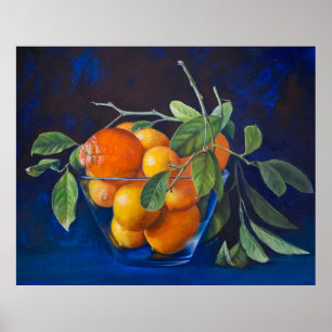 Poster Nature morte avec citrons et branche d'orange