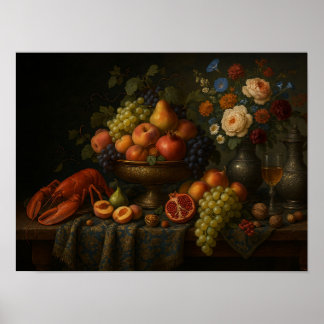 Poster Nature morte baroque aux fruits et homard