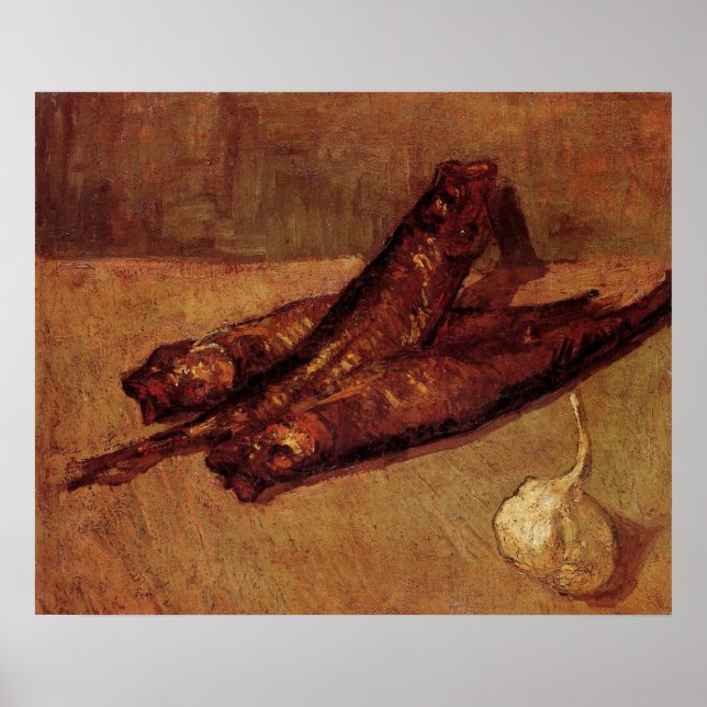 Poster Nature morte Bloaters et ail par Vincent van Gogh (Devant)