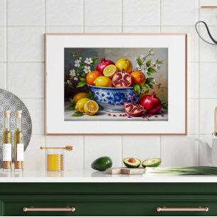 Poster Nature morte de bol méditerranéen de fruits Peintu