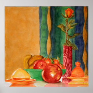 Poster nature morte de roses et de fruits