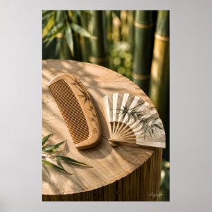 Poster Nature morte d'un peigne en bambou japonais et d'u