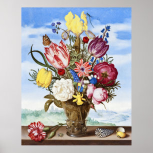 Poster Nature morte florale de l'Âge d'or néerlandais vin