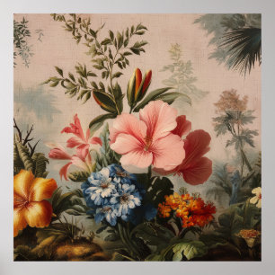 Poster Nature morte florale vintage avec des fleurs tropi