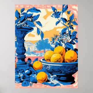 Poster Nature morte intemporelle avec des oranges et du f