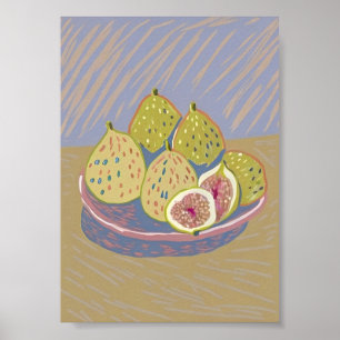 Poster Nature morte moderne de figues au pastel, art frui