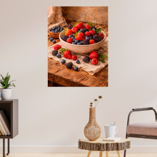 Poster Nature morte rustique de baies mélangées pour une