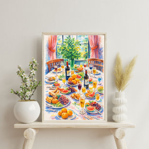 Poster Nature morte vibrante de table méditerranéenne ave