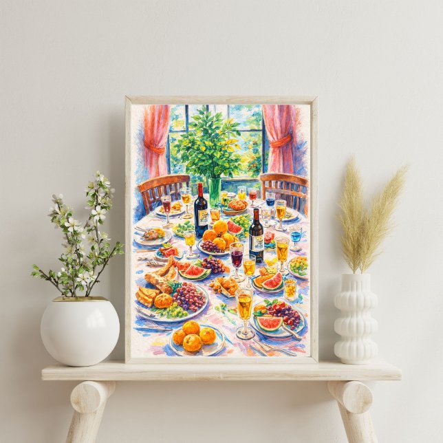 Poster Nature morte vibrante de table méditerranéenne ave (Créateur téléchargé)