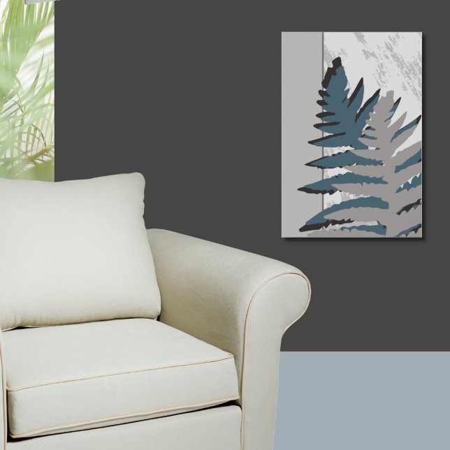Poster Nature Stylisée Gris Feuilles de fougère (Nature Stylized Gray Fern Leaves Poster)