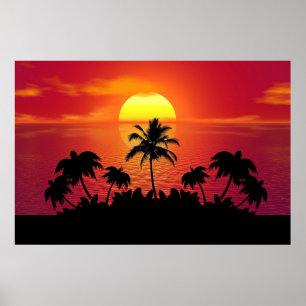 Poster Nature Sunset Palm Trees illustration