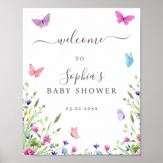 Poster Nature Thème Papillons Baby shower Bienvenue (Devant)