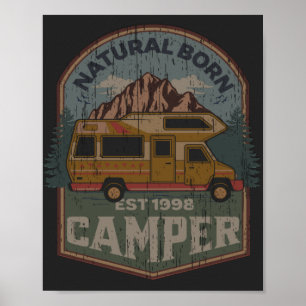 Poster Naturel Born Camper vintage rétro en détresse T-Sh