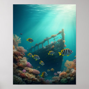 Poster naufrage et poissons colorés