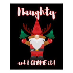 Poster NAUGHTY ET JE LE GNOME drôle Noël