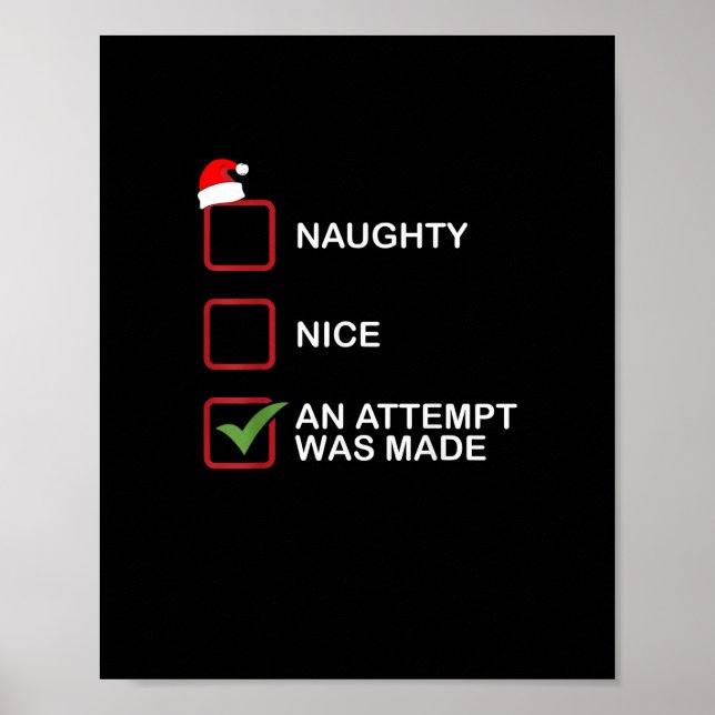 Poster Naughty Nice Attempt Made Funny Christmas List  (Devant)