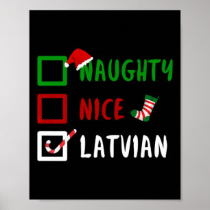 Poster Naughty Nice Latvian Funny Lettonie Noël Père Noël